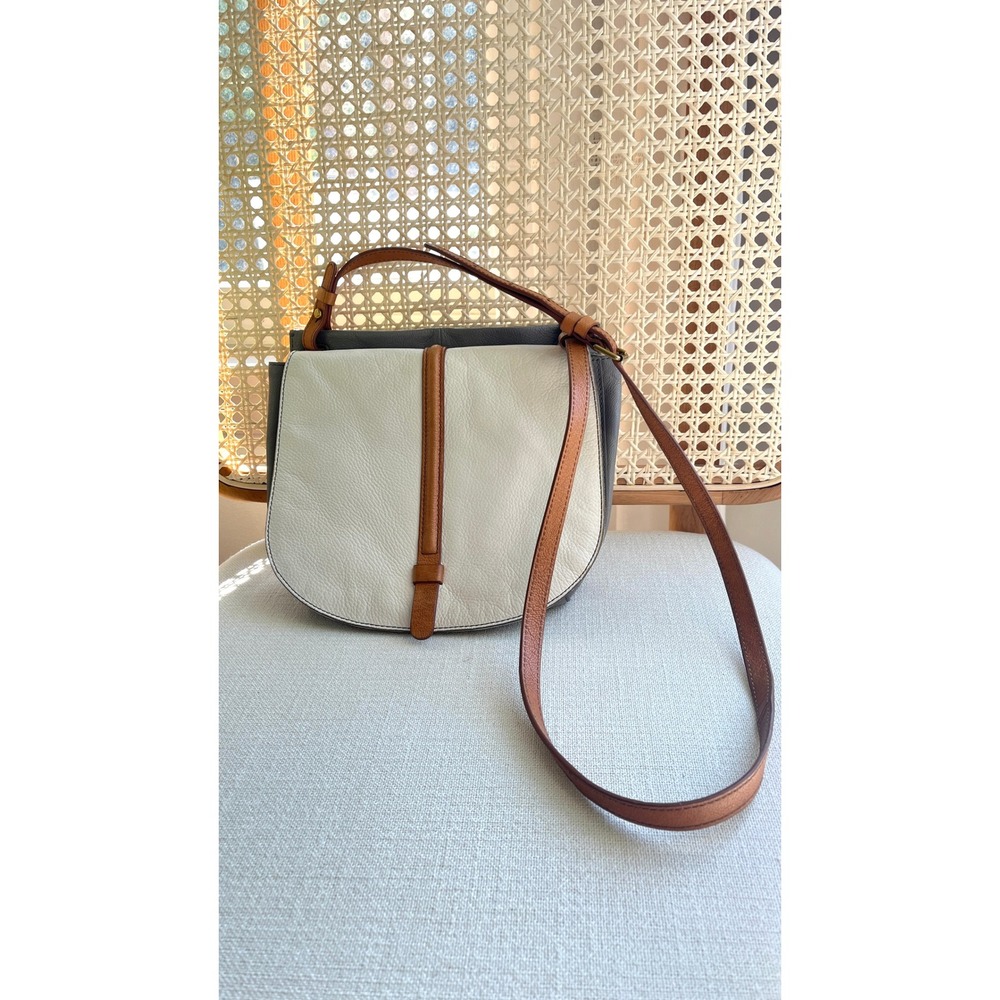 Fossil Collette Coconut Tri-Color Pebbled Leather Crossbody Bag Cream Grey Brown